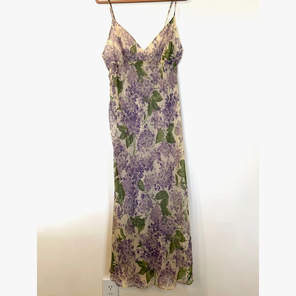 Vtg 90's Valentino Intimo Long Slip Dress M Chiffon Ivory Floral Purple Italy
